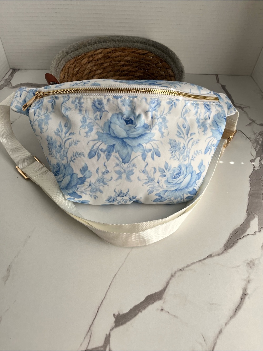 Floral Blue and White Crossbody Belt Bag